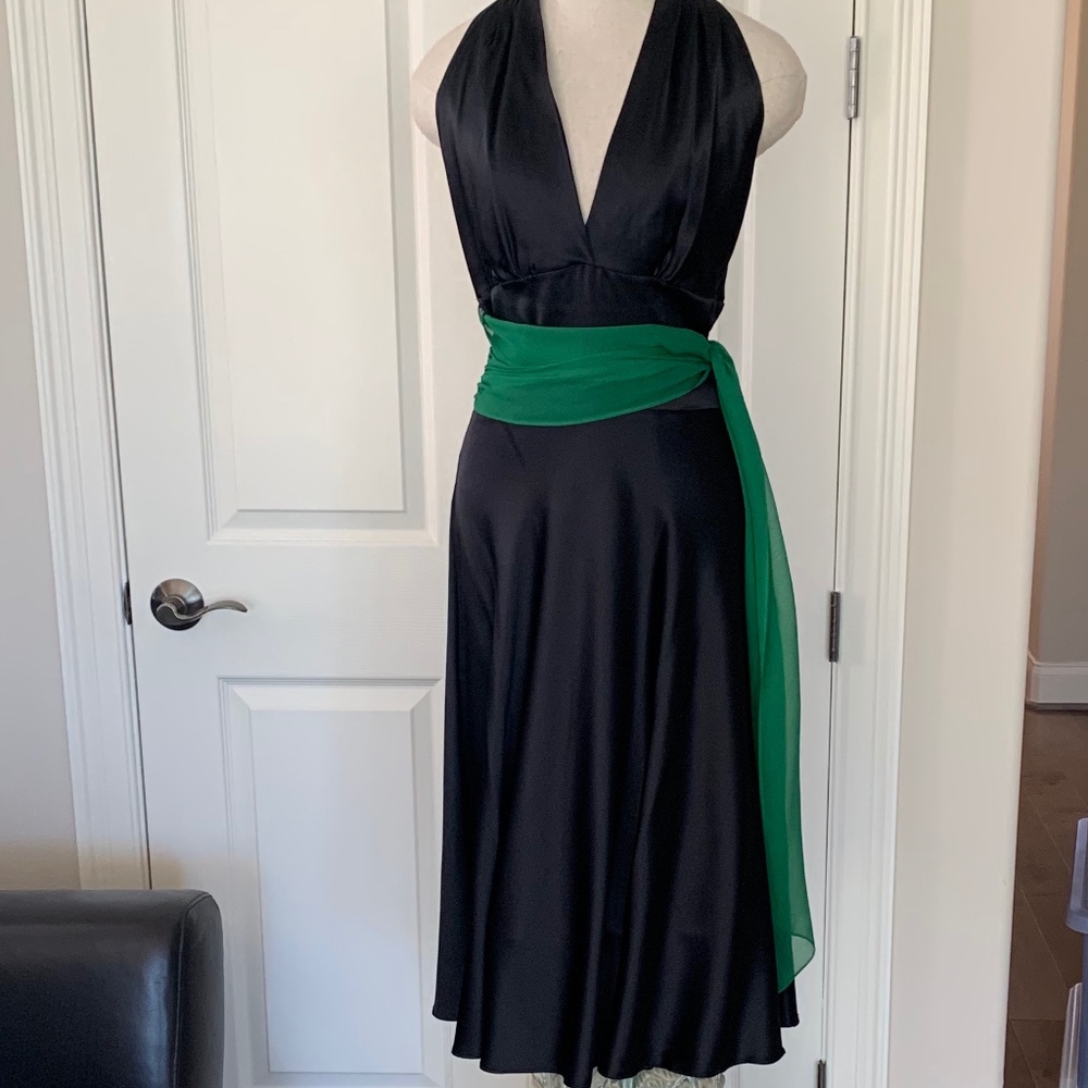 Miguelina Black Halter Cocktail Dress